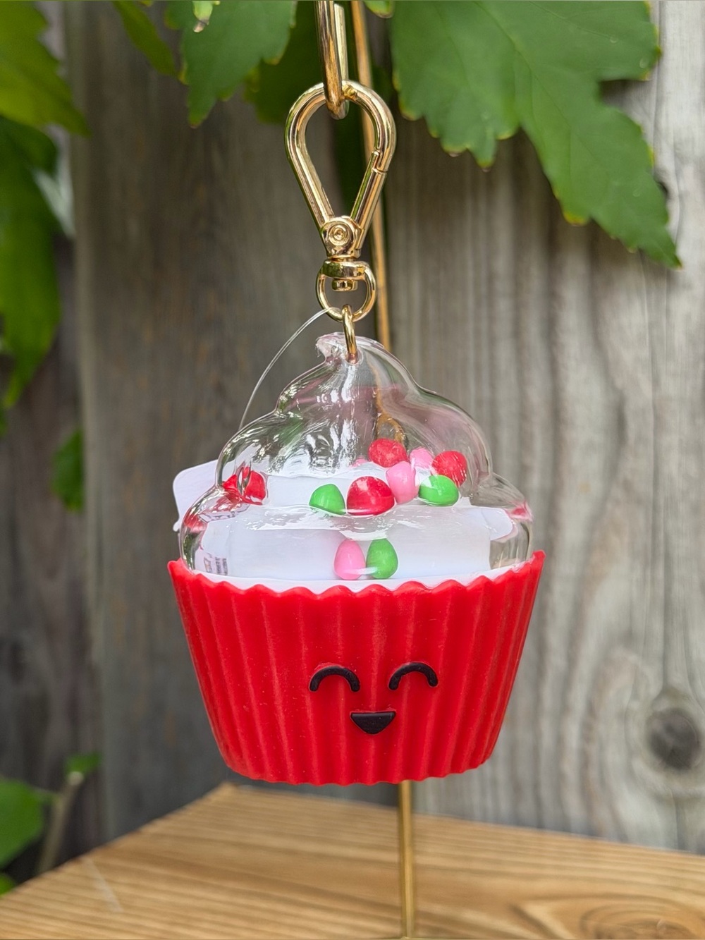 Bath & Body Works Christmas Sprinkle Cupcake Red White PocketBac Holder Keychain